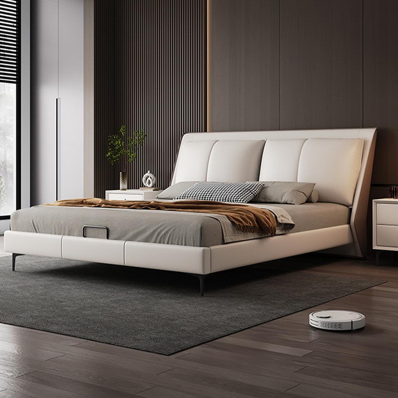 Bed-Modern Minimalist-Genuine Leather-Cream