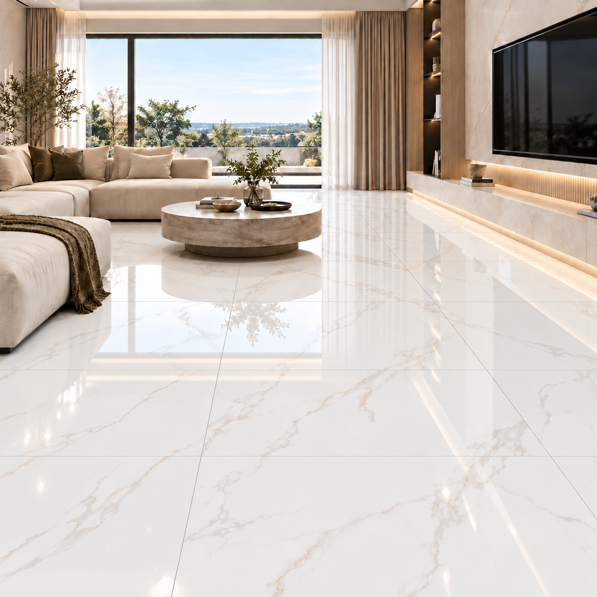 Porcelain Tile 600x1200mm-Calacatta Gold Veining Gloss