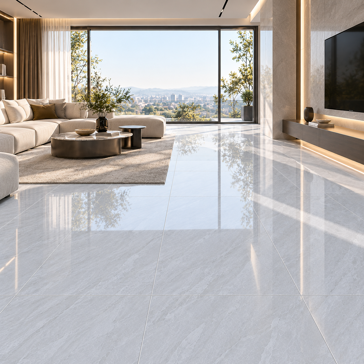Porcelain Tile 600x1200mm-Silver Cloud Grey Gloss